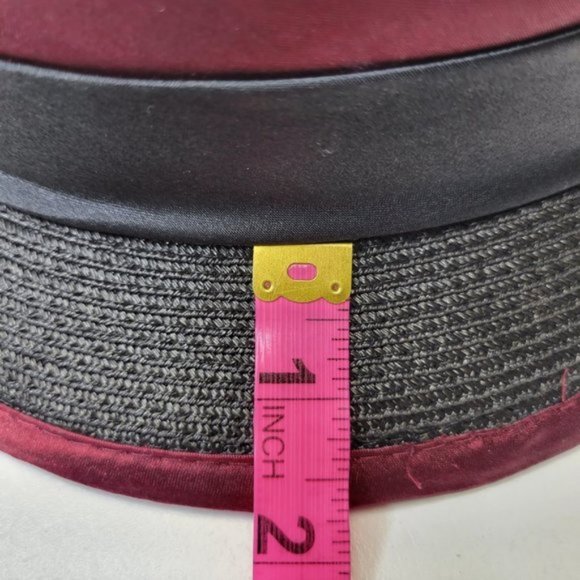 Black Dress Hat Adjustable with Red Satin Trim and Flower Rosette - One Size - Picture 11 of 15